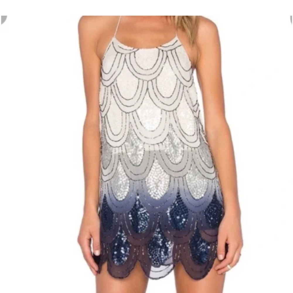 NBD sequined halter dress with scalloped hem